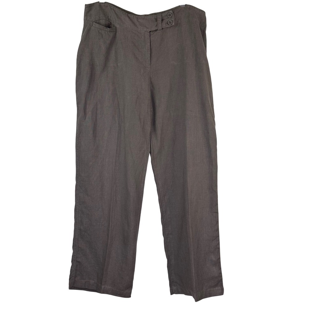 Eileen Fisher‎ Brown 100% Linen Wide Leg Trousers Pants Womens L READ